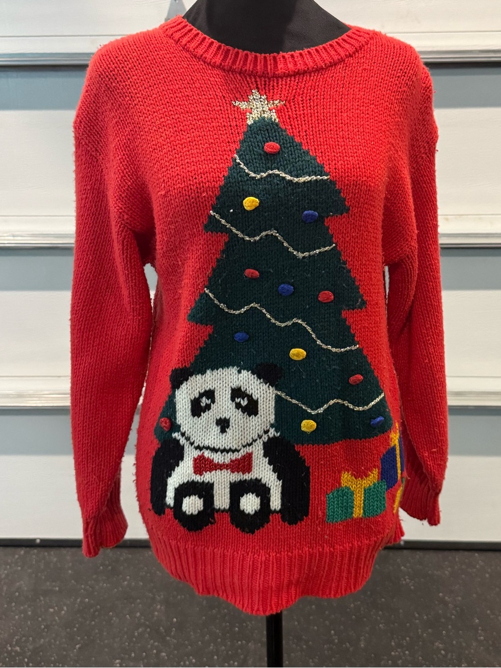 Red Holiday Panda Christmas Sweater - Women